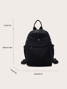 1pc Solid Color Fabric Dual Washed Nylon Lightweight Large Capacity Travel Backpack, Minimalist Portable College Student Bookbag - Black - View 5