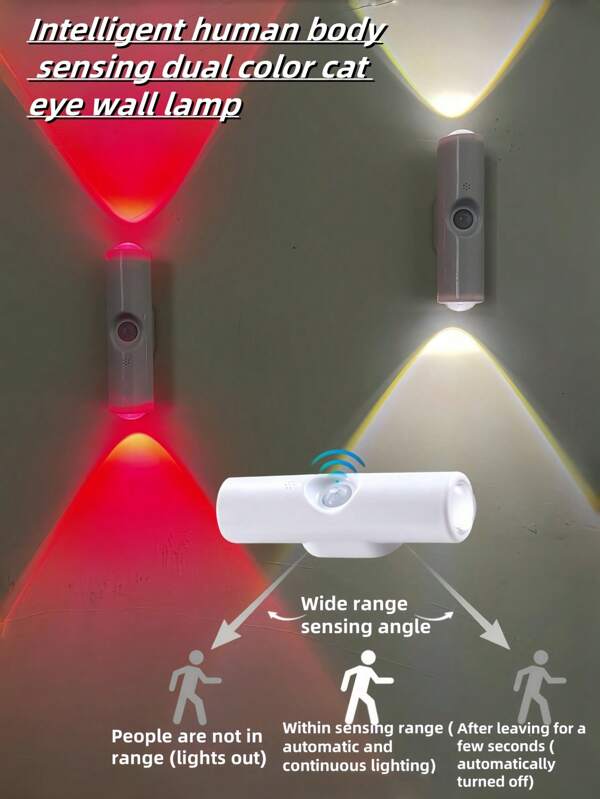 2 piezas Lámpara de pared LED con sensor inteligente de doble cabezal, luz de inducción magnética recargable por USB con sensor de movimiento, iluminación RGB/3 colores ajustable, inalámbrica, adecuada para cocina, pasillo, armario, dormitorio, caravana, ambiente festivo, regalo