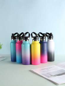 1 pieza Botella de soda de acero inoxidable aislada al vacío de 600ML, botella de agua deportiva portátil y de moda con exterior pintado con cielo estrellado degradado, adecuada para exteriores, tiendas, centros comerciales, hogar, viajes, cocina, incluye cepillo para taza - Multicolor - Ver 1