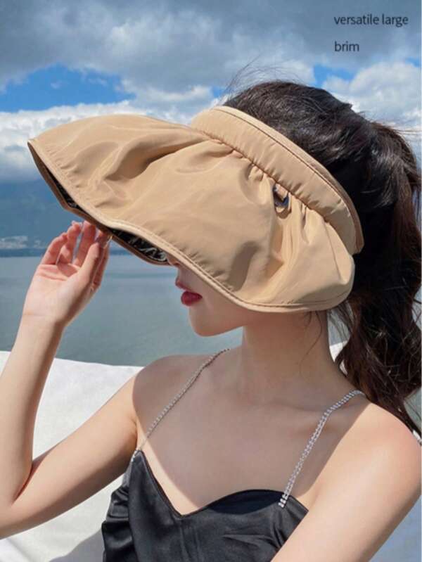 1pc Adjustable, Foldable, Convertible Sun Hat/Hair Band, Lightweight, Breathable, Large Brim Shell Design, Versatile Women's Sun Hat, Suitable For Summer, Autumn, Beach, Outdoor, Camping, Hiking, Travel