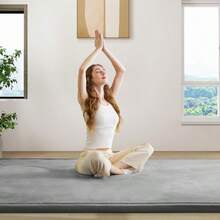 Japanese Tatami Rug, Coral Velvet Area Rug, Baby Mat For Floor Play, 3CM Thick Crawling Rugs, Padded Foam Rug For Kids Playroom, Playpen, Nursery, Living Room, Yoga Mat, New Year Christmas Dorm And Home Decor - Light Grey - View 2