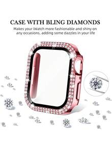 1pc Unisex Shiny Rhinestone Decorated Fashionable Anti-Fall Thin Tempered Glass Screen Protector, Compatible With Apple Watch 38/40/41/42/44/45/46/49mm, Suitable For Apple Watch Series Ultra/SE/11/10/9/8/7/6/5/4/3/2/1, Smart Watch Accessory - Pink - View 5
