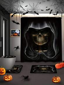 1 Pc Halloween Skeleton Pattern Waterproof Shower Curtain Set, Bathroom Decor With Dry & Wet Separation, Machine Washable