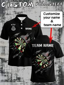 Customized Darts Club Men's Shirt - Personalized Name & Team Name Printing, Breathable Quick-Dry Fabric, Short Sleeve Polo Collar Design With Darts Pattern, Casual Sports Style Suitable For Match Training, Summer Casual Wear - Ideal Gift For Boyfriend, Dad - Darts Shirt - Multicolor - View 3