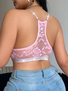 1 قطعة حمالة صدر بإغلاق أمامي من الدانتيل مقاس كبير مع ظهر سباق