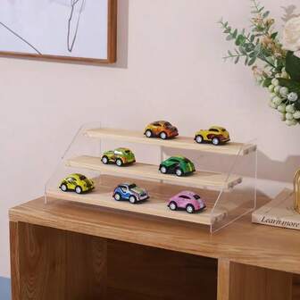 1pc Acrylic Display Stand With Wooden Ladder Frame - 3/4 Tier Triangular Desktop Organizer, Clear Tabletop Holder For Bracelets, Jewelry, Earrings And Dolls - Ideal For Room, Shop Or Office Decor - Perfect Gift, Office Decor Accessory | Modern Transparent Design | Wooden Ladder Shelf, Decorative Rack