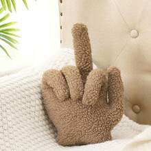 Small Middle Finger Decorative Pillow 13.78 X 9.84 In Funny Shaped Sherpa Fleece Throw Pillow Warm Soft Plush Emoticon Cushion Middle Finger Decor For Couch Gag Gift(Navy Blue) - Light Brown - 查看 3