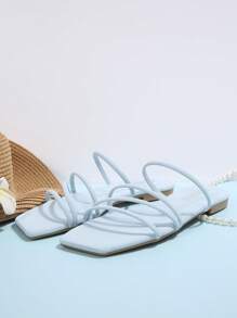 时尚可爱的中国风女士休闲平底凉鞋，方头，舒适的交叉带设计，适合夏季海滩度假波西米亚风，轻便露趾穆勒鞋