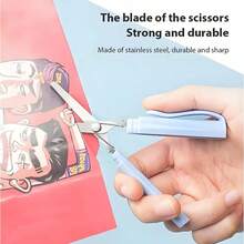 Pen Shaped Folding Scissors - Small Travel Scissors, Sewing Scissors, Creative Office Stationery Round Head Design Stainless Steel Scissors, Used For Unpacking, Paper Cuttings, Scrapbooks, Snack Slices, Fishing Hooks, Lead Slices, Cutting - Blue - View 6