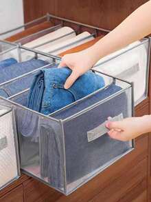 1/4pcs Beige Oxford Fabric Foldable Drawer-Style Clothing Storage Box, Suitable For Wardrobe, Jeans And Sweater Storage, No-Layer Storage Box - Beige - View 7