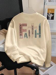 Tween Boy Casual Simple Letter Design Retro Style Round Neck Long-Sleeved Sweatshirt Pullover Autumn And Winter For Boys