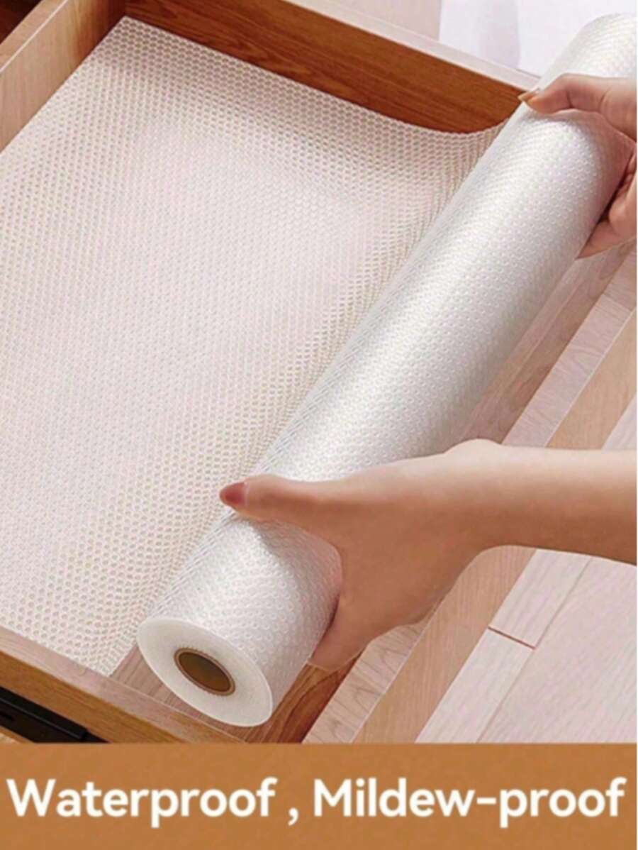 1 Roll 11.8*118 Inch Shelf Liner, Drawer Liner, Cabinet Liner. Semi-Transparent EVA Material, Waterproof, Moisture-Proof, Mildew-Proof, Oil-Proof, Anti-Slip. Thickened, Wear-Resistant, Washable And Reusable, Can Be Cut To Size, Suitable For Shelves, Cabinets, Fridges, Drawers, Shoe Racks, Non-Sticky - White - View 1