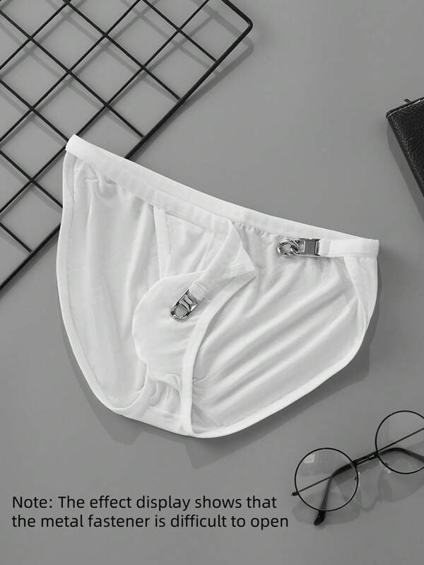 Men's Breathable Low-Waist Triangle Underwear, Lightweight And Skin-Fitting. Men's Underwear In Solid Color With Chain Accessories. Fashionable Daily Triangle Underwear, Underwear.