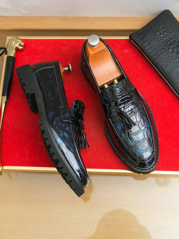 Men's British Style Casual Shoes, Printed Decor Party Formal Dress Shoes, Wedding & Office Shoes