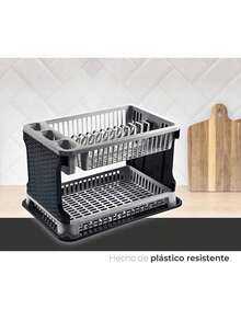 STARLEY - Dish And Glass Drainer - 2 Levels - Dish Drainer Rattan Plastic Sink, 30.3 X 8.5 X 44.5 Cm - màu đen - Xem 2