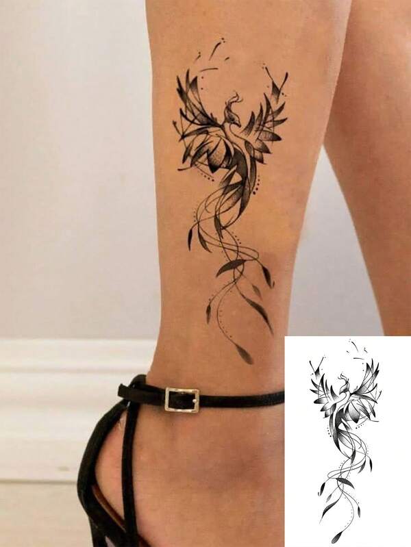 1 Stück wasserfeste, schweißfeste, nicht reflektierende temporäre Tätowierung, minimalistisches Phoenix-Motiv mit ausgebreiteten Flügeln, feuriges Totem-Design, wasserfest, schweißfest, abwaschbar, realistisches Fake-Tattoo, geeignet für modebewusste Menschen