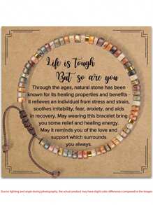 Inspirational Gift Bracelet, Women's Healing Natural Stone Bracelet - Wishing You A Speedy Recovery, Gift For Female Friends, Sisters, Girls - Life Is Difficult, But You Are Also Strong Bracelet - A-a JASPER STONE-lIFE IS TOUGH - View 1