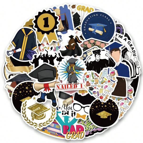 55PCS Graduation Season Stickers Vinyl Aesthetics Stickers Scrapbooking, Diary, Bumper, Skateboard, Water Bottle, Cartoon, Hard Hat, Car Stickers And Decals