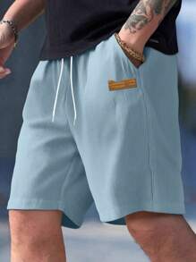 宽松绿色灯芯绒直筒短裤，男士休闲夏季印花街头风运动百慕大短裤，中长款，秋冬款