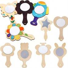 12 Pieces Of DIY White Wood Small Mirrors, Handicraft Set, Cartoon Animal Butterfly Heart Mirror Theme, Including 12 Wooden Board Mirrors, 1 Color Diamond Sticker, 12 Color Pens, DIY Handicraft Set Suitable For Children, Four-Season Wooden Handicraft Supplies Set, Halloween, Christmas, Birthday Gifts - Apricot - View 9