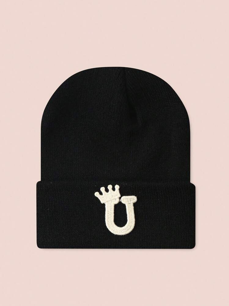 1pc Hat With 26 Letters, Knitted Beanie For Baby Boys And Girls, Warm Outdoor Daily Wear - Crown Water Soluble-black - View 99