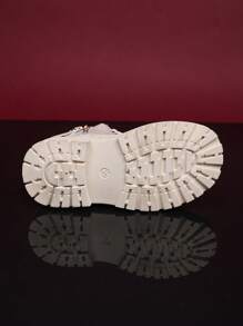 1 Pair White Infant Boots, Solid Color Front Lace-Up, Side Zipper, Metal Buckle, Simple Round Toe, Rubber Anti-Slip Sole, Outdoor Fashion Boots Suitable For 3-12 Years Old Boys And Girls, Students, Autumn/Winter New Style For Vacation, Casual, Party