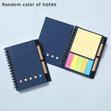 1pc Spiral Pocket Notebook With Pen Holder, Sticky Notes And Colored Index Tabs - Durable Brown Paper Cover Journal - 4.1"X5.3" - Compact Portable Size (Card Order Is Random)