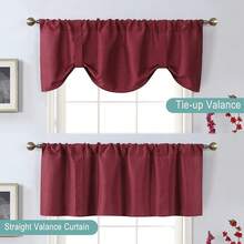 Tie Up Curtain Valance Window Treatment Living Room, Adjustable Balloon Rod Pocket Drape Valence, Set Of 1, 54 X 18 Inch, White, Home Decor - Burgundy - Xem 3