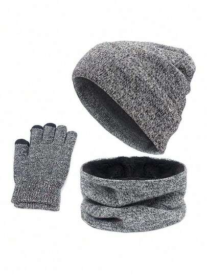 Three Pieces Winter Set (For Ladies/For Men), Designed To Be Cute, Fashionable And Warm. Comes With A Neck Warmer And Touchscreen Glove Set. Suitable For Winter Outings And Hiking.
