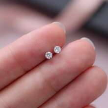 4对925纯银简约白色水晶耳夹，男女通用 - 新款优雅耳环，适合耳洞佩戴