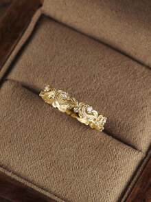 Vintage Elegant Cubic Zirconia Golden Ring For Women Wedding Engagement Promise Jewelry Full Eternity Stacking Wedding Band Daily Party Jewelry Gift For Her - 金的 - 查看 9