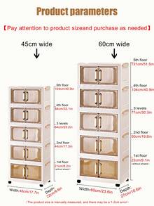 1pc (45cm/17.7in) - (60cm/23.6in) Width Foldable Storage Cabinet, Clothes Closet Storage Box, Portable Home Storage Wardrobe, Double Door Folding Box, 1-5 Layers Selectable, Thickened Double Door With Wheels Storage Cabinet, Home Use No-Assembly Storage Rack, Organizer For Clothes & Toys Plastic Folding Storage Cabinet - Clear - View 2