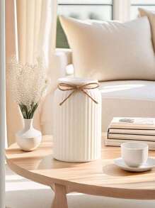 竖条纹塑料花瓶，适用于多肉植物（不防水），适用于干花装饰、家居装饰、餐厅餐桌装饰、婚礼派对装饰、节日花瓶 - 白色 - 查看 3