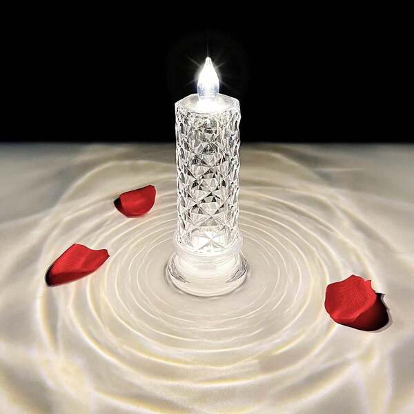 1pc LED Pillar Candle, Battery Powered Flameless Acrylic Candle Light, Romantic Decoration For Valentine's Day Proposal, Anniversary, Wedding, Christmas