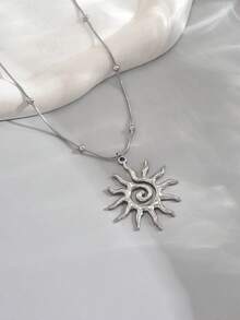 1 chiếc vòng cổ mặt dây chuyền xoắn ốc bằng thép không gỉ màu bạc dành cho nữ, mạ vàng 18K - Bạc - Xem 2