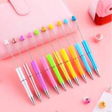 15 pezzi di penne con perline, penne con perline in plastica colorate in blocco, penne con perline e inchiostro nero con ricariche extra, adatte come regali per studenti, forniture per ufficio e scuola (colore casuale)