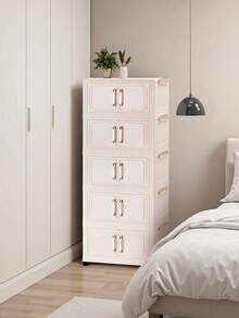 1 件（45 厘米/17.7 英寸）-（60 厘米/23.6 英寸）宽可折叠收纳柜，衣柜收纳盒，家用收纳整理器便携式衣柜，双门折叠盒，1-5 层可选，加厚双门带轮收纳柜，家用免组装收纳架，整理衣服玩具塑料折叠收纳柜 - 乳白色 - 查看 5