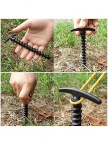 10pcs Heavy Duty Tent Stakes, Suitable For Camping And Outdoor Gear - Spiral Design Tent Pegs With Ergonomic Handles, Lightweight Portable Ground Nails For Tents, Tarps, Canopies (Red/Black/Green), Camping Accessories, Durable Structure