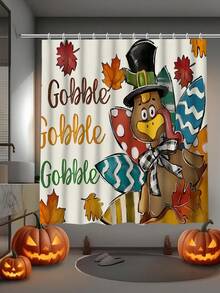 1 Set/4 Sets Thanksgiving Turkey Themed Waterproof Polyester Fabric Apartment Bathroom Shower Curtain Set, With Stall Shower Curtain, 12 Hooks, Bathroom Non-Slip Mat, Toilet Seat Cover & U-Shaped Mat, 4-Piece Bathroom Set, Suitable For Thanksgiving
