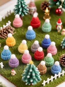 20 szt. - Miniaturowe ozdoby na czapeczki z włóczki, Miniaturowa dzianinowa czapeczka świąteczna, Miniaturowe dzianinowe czapeczki imprezowe na dekoracje świąteczne, Dekoracja z kapsli od wina, Przyjęcie z okazji ujawnienia płci dziecka, Wieczór panieński, Akcesoria do majsterkowania DIY, Żywe, świąteczne ozdoby materiałowe na choinkę, Dekoracje imprezowe - Zimowa Kraina Czarów, Najlepsze prezenty urodzinowe