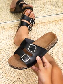 Men's Casual Simple Solid Color Buckle Flat Heel Set Wearing One Line Slippers, Suitable For Teen Summer Casual Or Outdoor Athletic Or Vacation Travel Or Graduation Gifts Or Birthday Dress Accessories