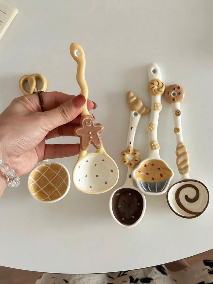 Lingurițe de supă drăguțe în formă de desert, lingură de pâine ceramică, lingură drăguță pentru fructe de pădure, lingurițe de desert în formă de brioșă/ananas/croissant, lingurițe adorabile pentru bucătărie