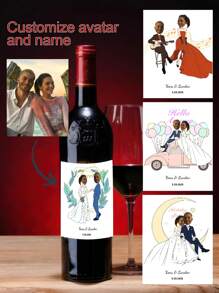 定制照片酒标，个性化婚礼大头贴纸标签，情侣照片礼物，送给新娘和新郎 - 彩色 - 查看 1