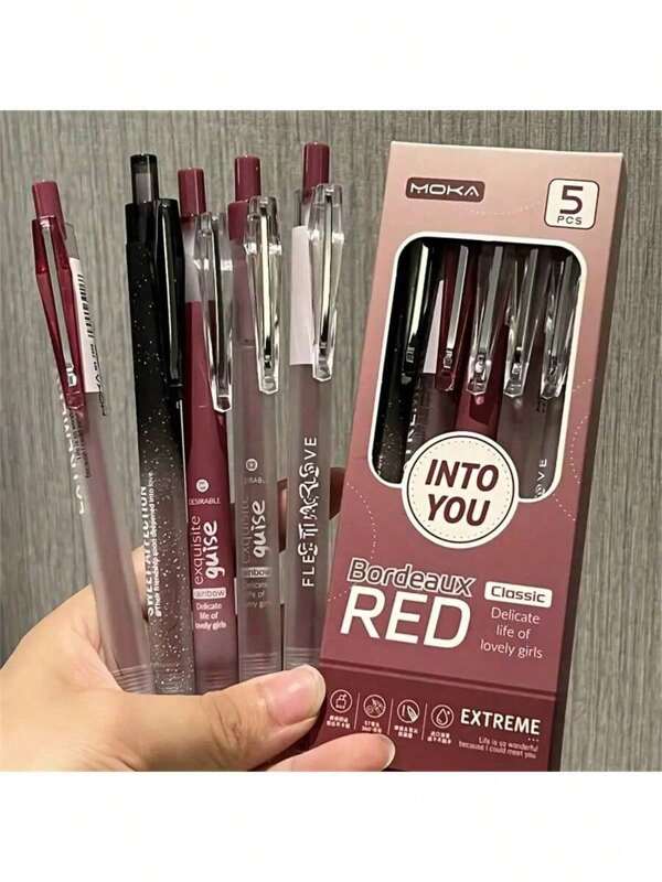 5pcs/Set Vintage Highly Attractive Bordeaux Red Embossed 0.5mm Neutral Pens, Back To School, Stationery, Kawaii Supplies, School Colors, Stationery, Writing Pens, Quirky Gifts, Cheap Items, Cool Decorations