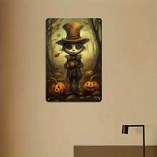 20.32x30.48cm 复古万圣节南瓜金属锡标牌 - 耐用的金属墙面装饰，易于安装，完美的礼物选择（款式随机发送）