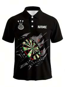 Customized Darts Club Men's Shirt - Personalized Name & Team Name Printing, Breathable Quick-Dry Fabric, Short Sleeve Polo Collar Design With Darts Pattern, Casual Sports Style Suitable For Match Training, Summer Casual Wear - Ideal Gift For Boyfriend, Dad - Darts Shirt - Multicolor - View 4