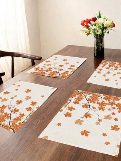 4 Pcs Fall Decor Thanksgiving Pumpkin Placemat Autumn Maple Maple Leaf Retro Pumpkin Table Decoration Farmhouse Heat-Resistant Placemat Washable Easy Clean Decoration Tablemat For Patio Round Table Party Kitchen Home Dining Table Tea Party Dining Table