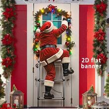 1 pieza 90cm x 180cm Pancarta decorativa de Feliz Navidad, Cubierta de entrada divertida de Papá Noel, Material de poliéster duradero, Adecuado para decoración de fiesta de Navidad, invierno, Año Nuevo, decoración de pared