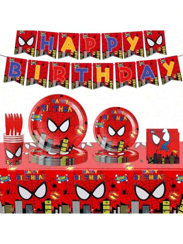 Disney Ensemble de vaisselle de fête de 30 pièces sur le thème des super-héros, sous licence officielle Disney - Assiettes à dessert jetables/gobelets en papier/serviettes/décorations de table - Vaisselle de fête Spider-Man - Convient pour les anniversaires d'enfants, les barbecues, le camping et les réunions de famille, sûr et de qualité