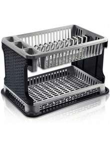 STARLEY - Dish And Glass Drainer - 2 Levels - Dish Drainer Rattan Plastic Sink, 30.3 X 8.5 X 44.5 Cm - màu đen - Xem 1